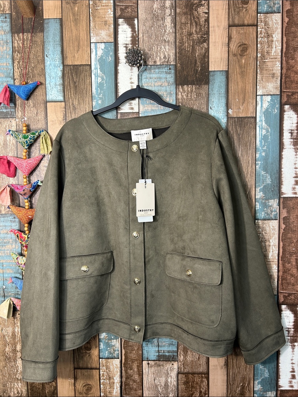 Industry Olive Suede-Effect Utility Jacket